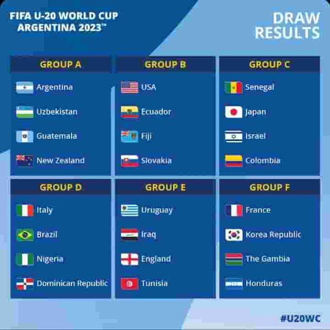 FIFA U20 World Cup: Nigeria to battle Brazil, Italy in Group D